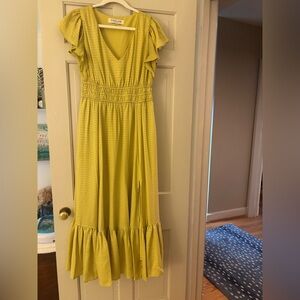 Yellow Maxi Dress with Ruffle Sleeves